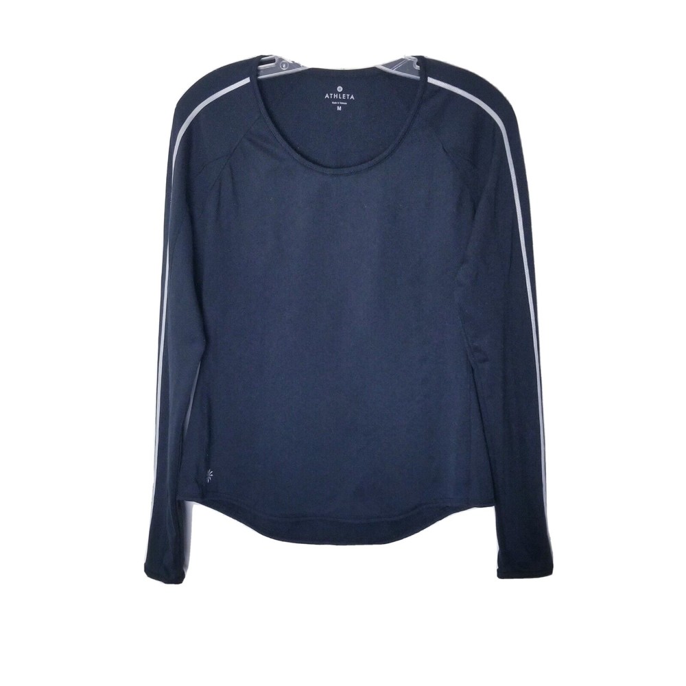 Athleta Black Running Wild Taped Crew Shirt Women Size Medium 243316 Long Sleeve